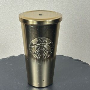 Starbucks 2014 gold Stainless Metallic Cold Cup 16oz Tumbler Lid NO Straw